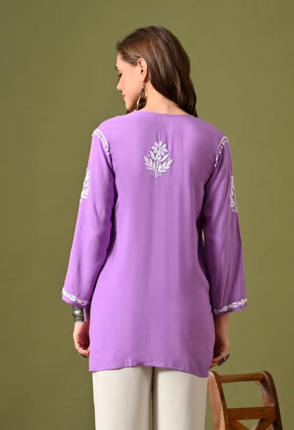 Lucknowi_Chikankari_Short_Kurta_in_Rayon_-_Purple