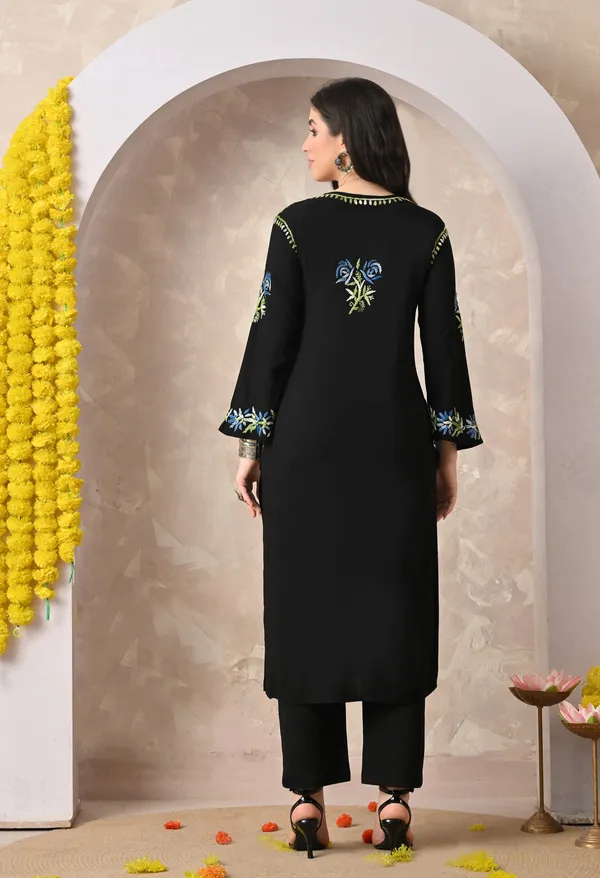 Syrish_Black_Rayon_Hand_Embroidered_Chikankari_Kurta_with_Rose_Floral_Motifs