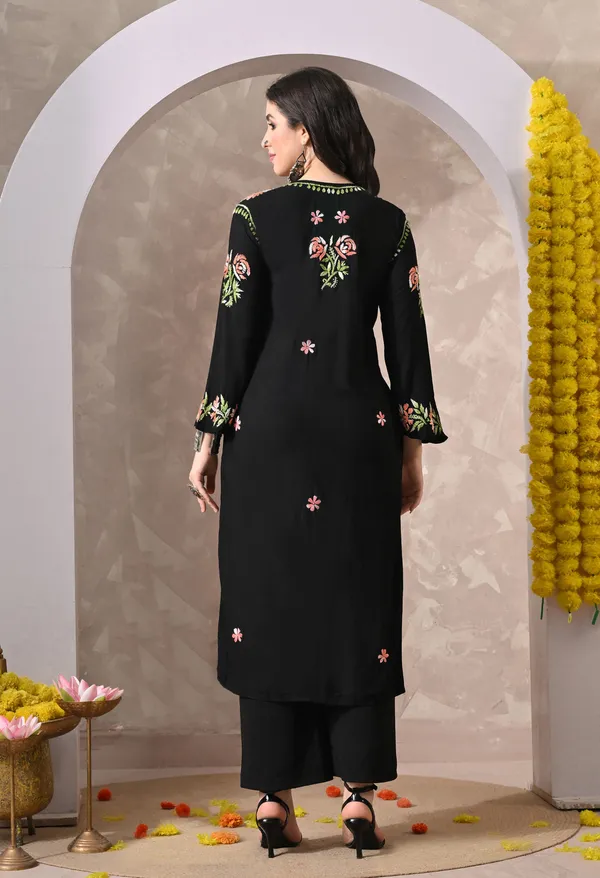 Syrish_Black_Rayon_Hand_Embroidered_Chikankari_Kurta_with_Rose_Floral_Motifs