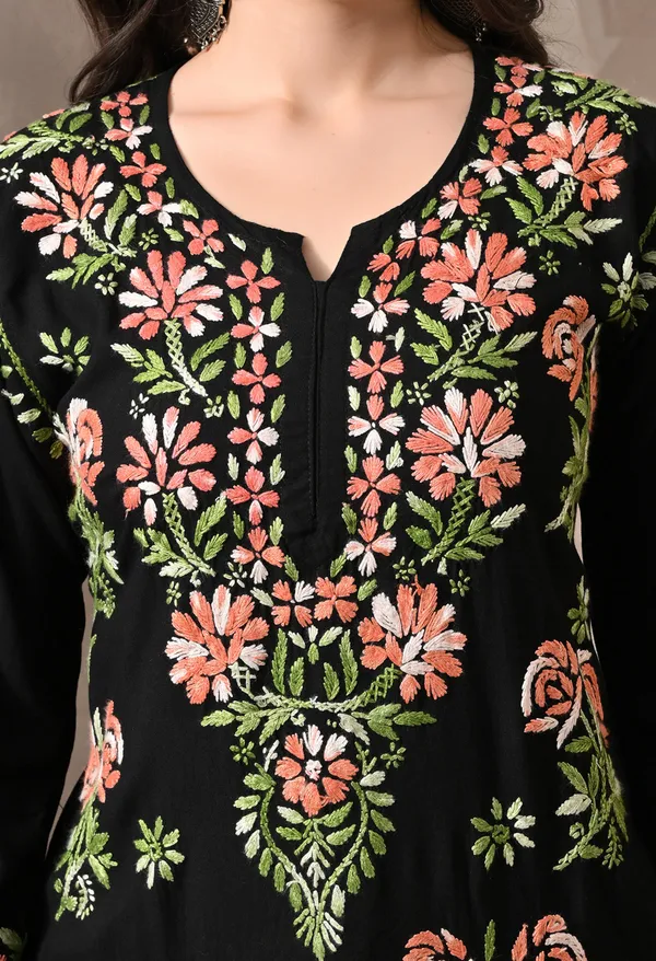 Syrish_Black_Rayon_Hand_Embroidered_Chikankari_Kurta_with_Rose_Floral_Motifs