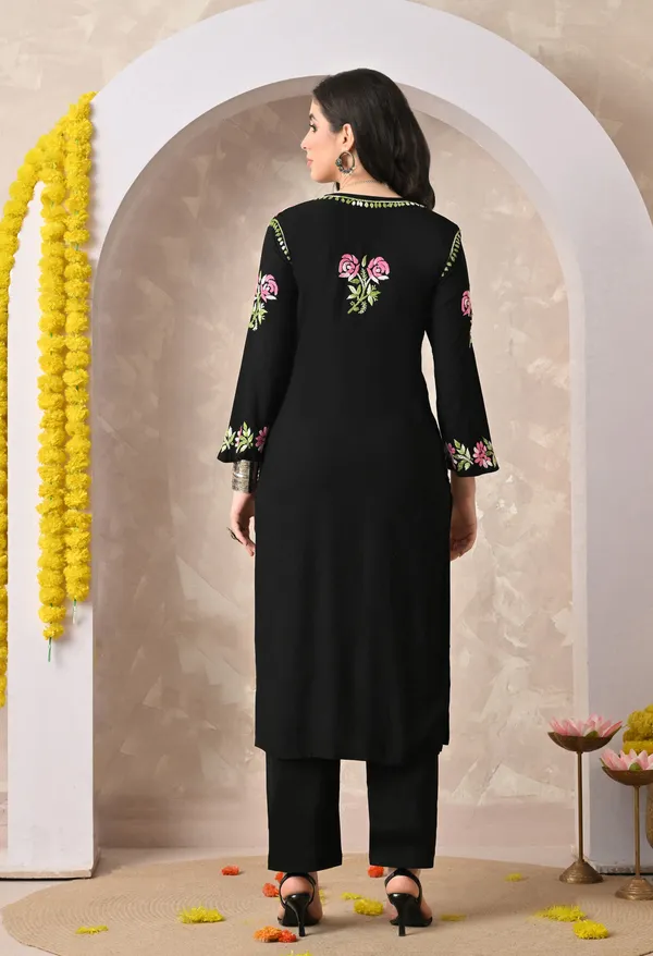 Syrish_Black_Rayon_Hand_Embroidered_Chikankari_Kurta_with_Rose_Floral_Motifs