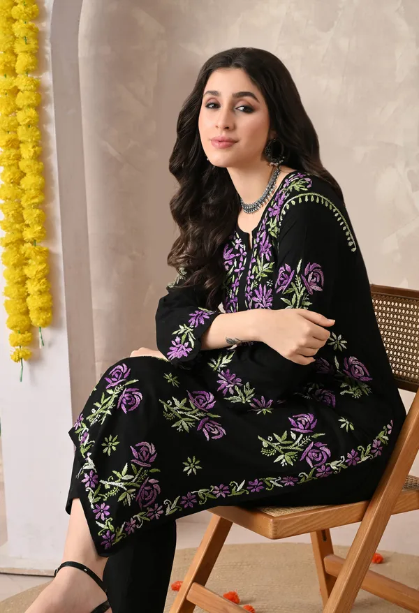 Syrish_Black_Rayon_Hand_Embroidered_Chikankari_Kurta_with_Rose_Floral_Motifs