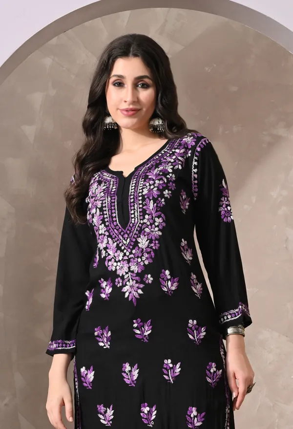 Syrish_Noor_Black_Cotton_Dual-Tone_Hand_Embroidered_Chikankari_Kurta