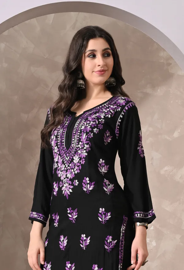 Syrish_Noor_Black_Cotton_Dual-Tone_Hand_Embroidered_Chikankari_Kurta