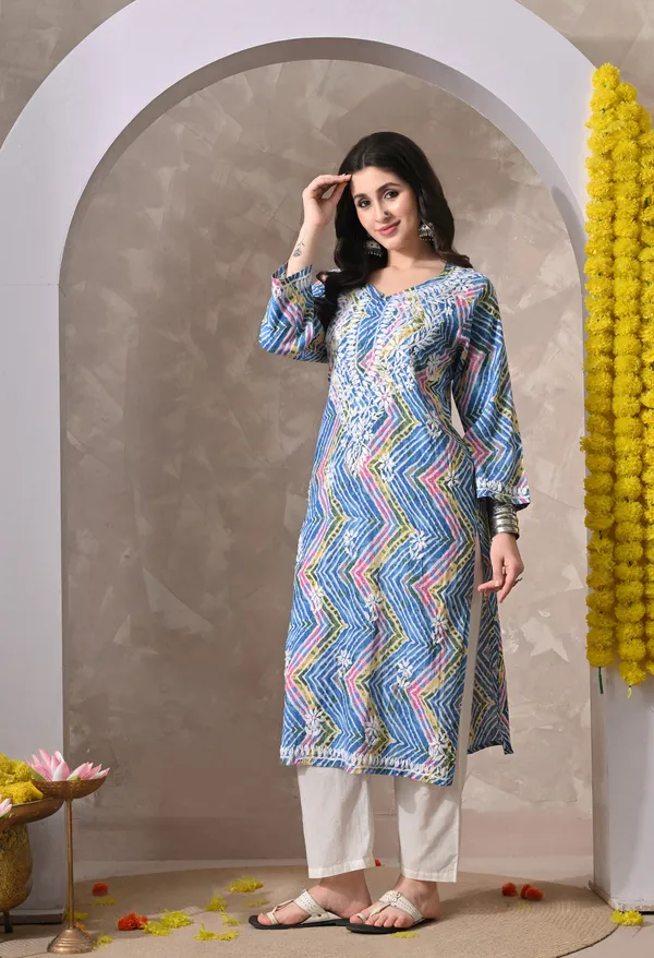 Syrish_Leheriya__Blue_Cotton_Hand_Embroidered_Chikankari_Kurta