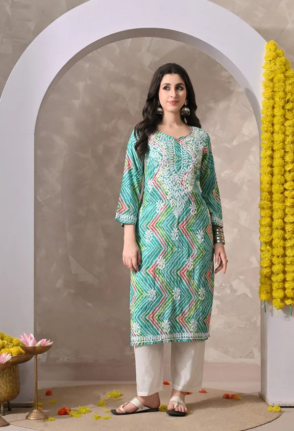 Syrish_Leheriya__Green_Cotton_Hand_Embroidered_Chikankari_Kurta