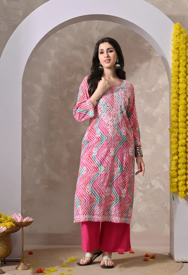 Syrish_Leheriya__Pink_Cotton_Hand_Embroidered_Chikankari_Kurta