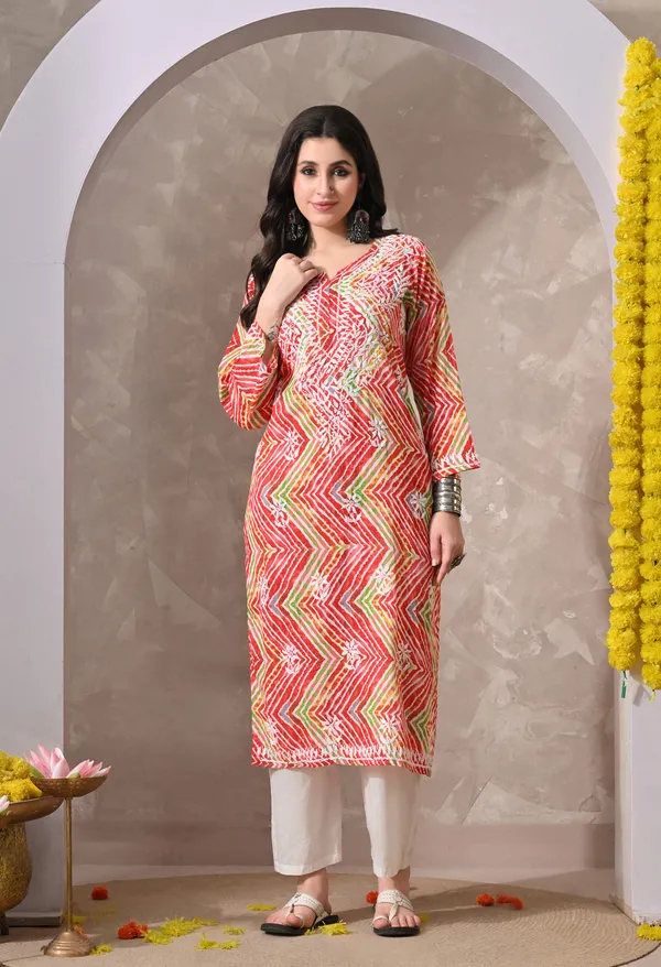 Syrish_Leheriya__Red_Cotton_Hand_Embroidered_Chikankari_Kurta