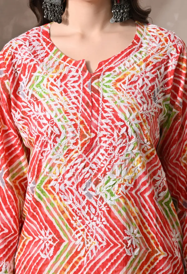 Syrish_Leheriya__Red_Cotton_Hand_Embroidered_Chikankari_Kurta