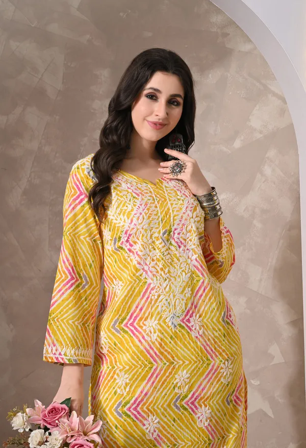 Syrish_Leheriya__Yellow_Cotton_Hand_EmbroideYellow_Chikankari_Kurta