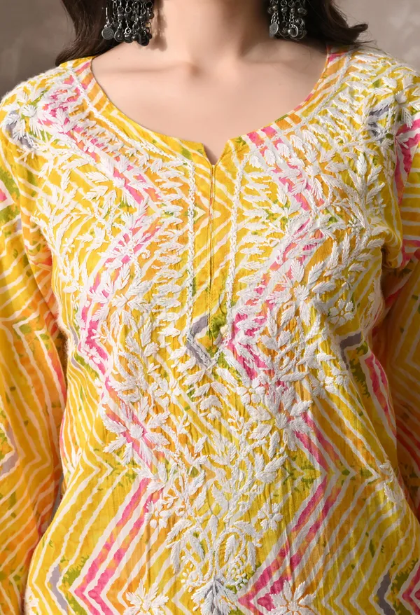Syrish_Leheriya__Yellow_Cotton_Hand_EmbroideYellow_Chikankari_Kurta