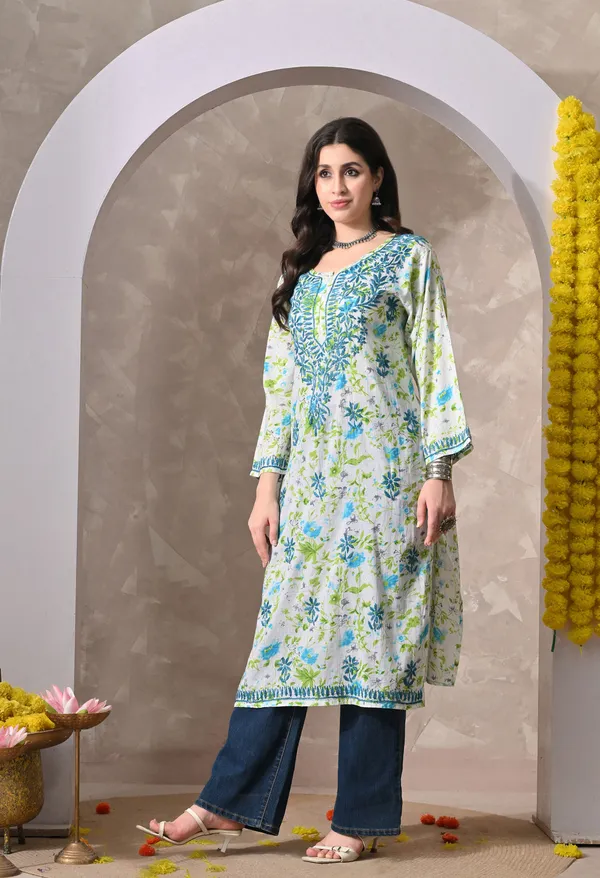 Syrish_Blue_Floral_Hand_Embroidered_Chikankari_Cotton_Kurta