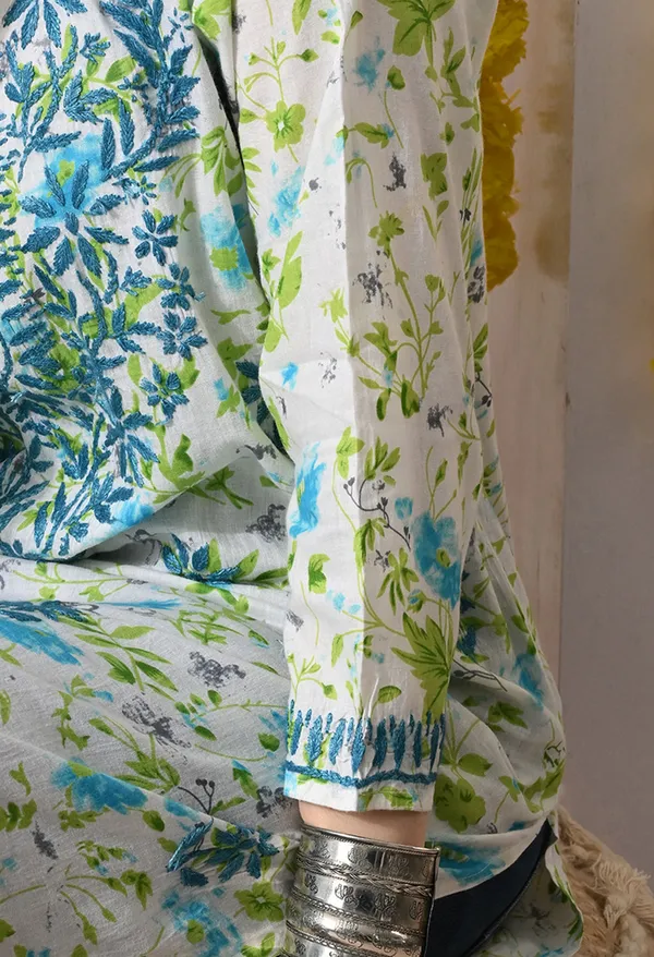Syrish_Blue_Floral_Hand_Embroidered_Chikankari_Cotton_Kurta