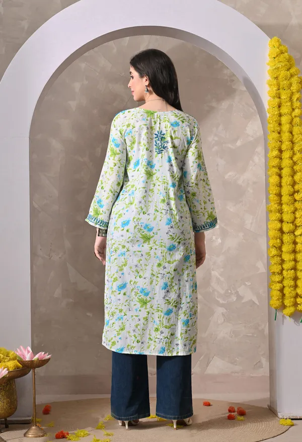 Syrish_Blue_Floral_Hand_Embroidered_Chikankari_Cotton_Kurta