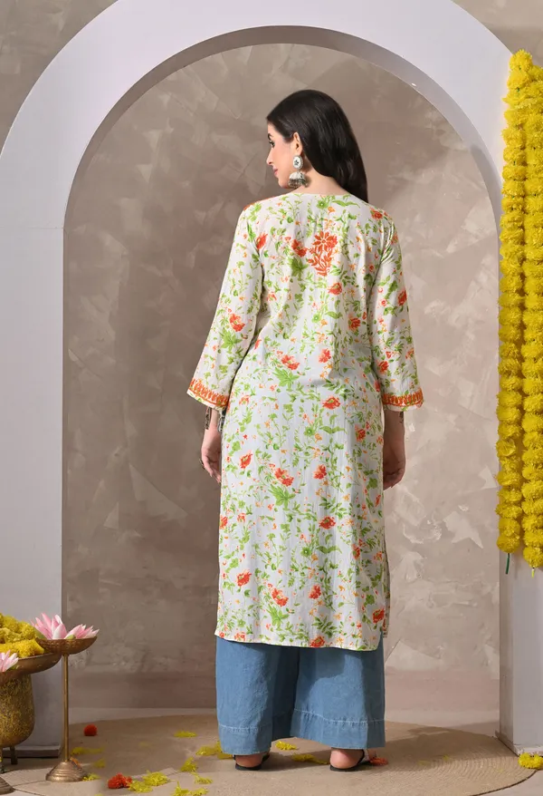 Syrish_Orange_Floral_Hand_Embroidered_Chikankari_Cotton_Kurta