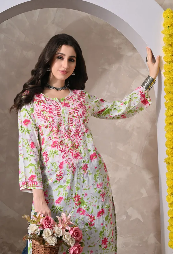 Syrish_Pink_Floral_Hand_Embroidered_Chikankari_Cotton_Kurta