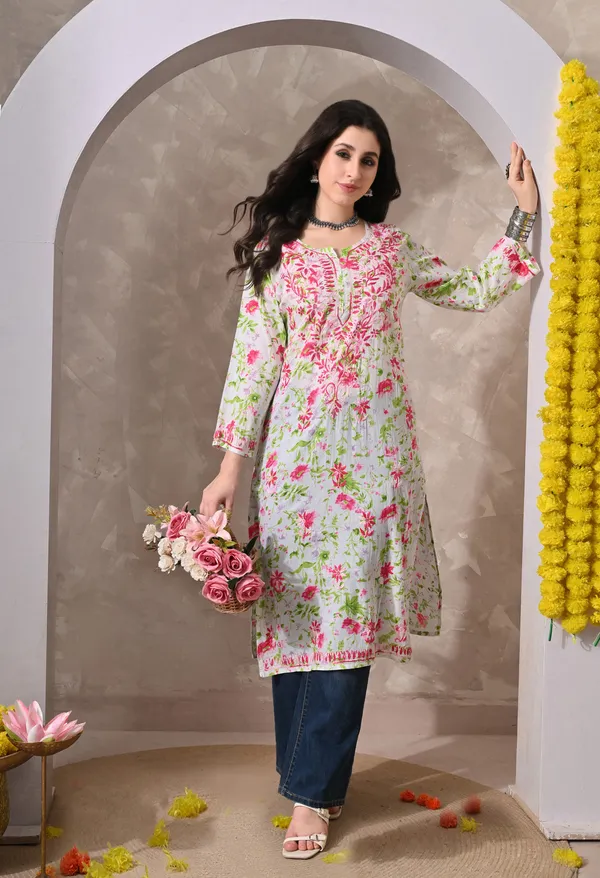 Syrish_Pink_Floral_Hand_Embroidered_Chikankari_Cotton_Kurta