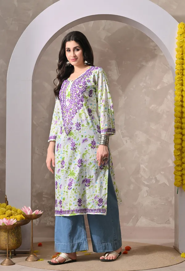 Syrish_Purple_Floral_Hand_Embroidered_Chikankari_Cotton_Kurta