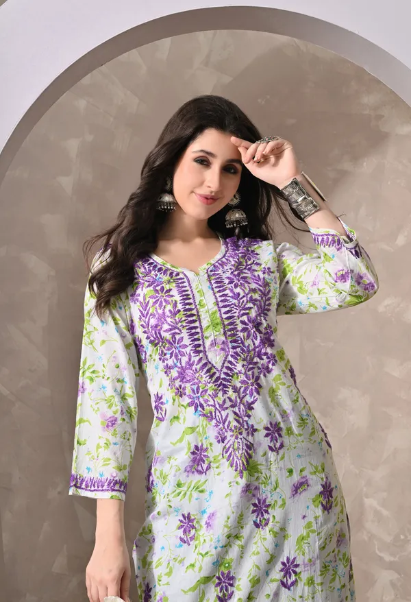 Syrish_Purple_Floral_Hand_Embroidered_Chikankari_Cotton_Kurta