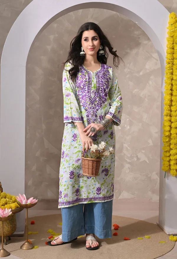 Syrish_Purple_Floral_Hand_Embroidered_Chikankari_Cotton_Kurta