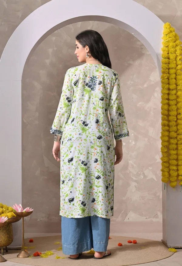 Syrish_Teal_Floral_Hand_Embroidered_Chikankari_Cotton_Kurta