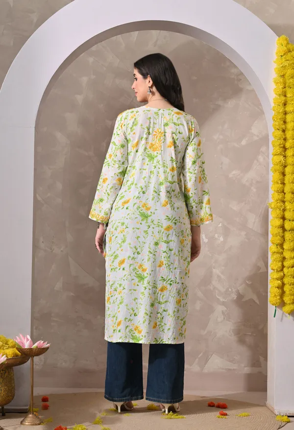 Syrish_Yellow_Floral_Hand_Embroidered_Chikankari_Cotton_Kurta