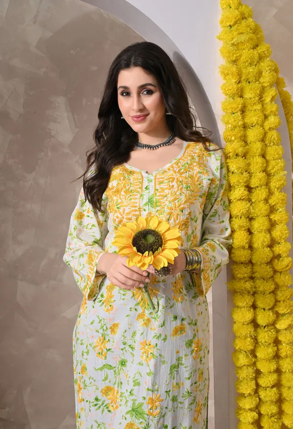 Syrish_Yellow_Floral_Hand_Embroidered_Chikankari_Cotton_Kurta