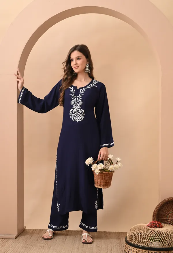 Hand-embroidered_Lucknowi_Chikankari_Kurta_Plazo_Set_�Black