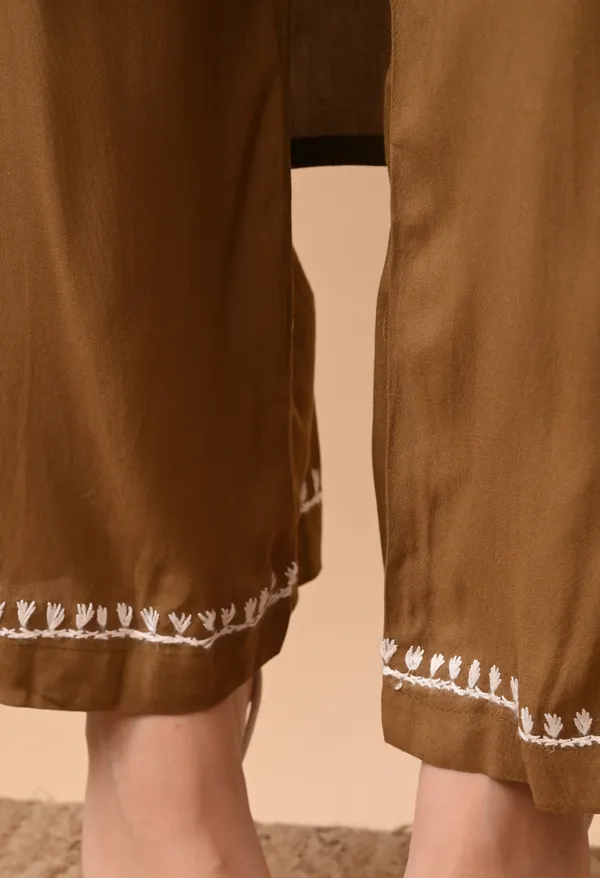 Hand-embroidered_Lucknowi_Chikankari_Kurta_Plazo_Set_�Brown
