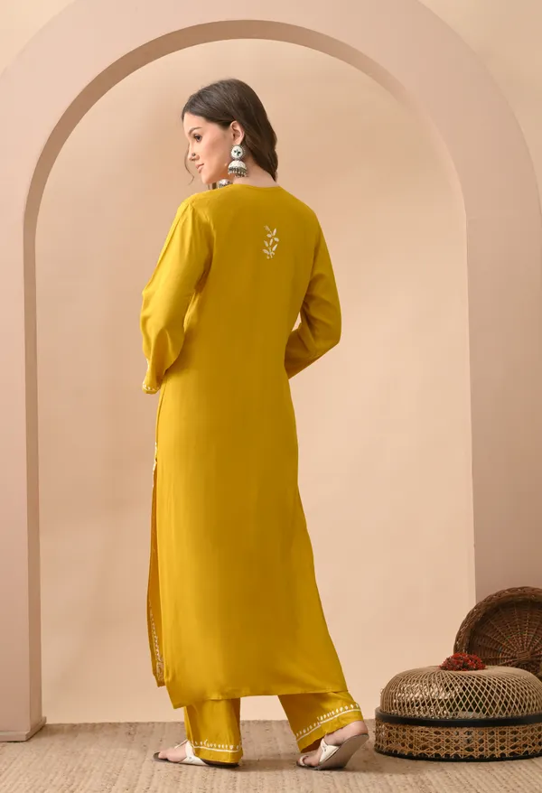 Hand-embroidered_Lucknowi_Chikankari_Kurta_Plazo_Set_Yellow