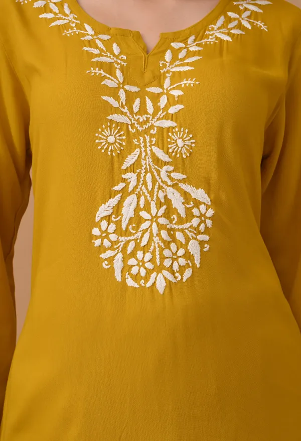 Hand-embroidered_Lucknowi_Chikankari_Kurta_Plazo_Set_Yellow