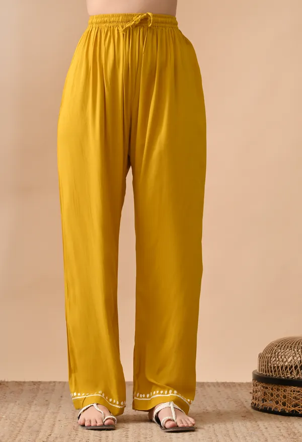 Hand-embroidered_Lucknowi_Chikankari_Kurta_Plazo_Set_Yellow