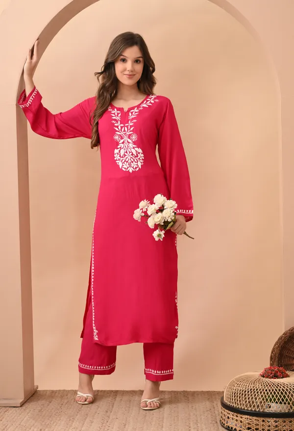 Hand-embroidered_Lucknowi_Chikankari_Kurta_Plazo_Set_Pink