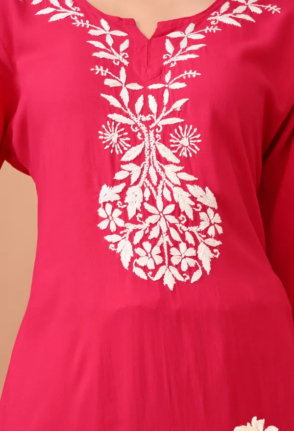 Hand-embroidered_Lucknowi_Chikankari_Kurta_Plazo_Set_Pink