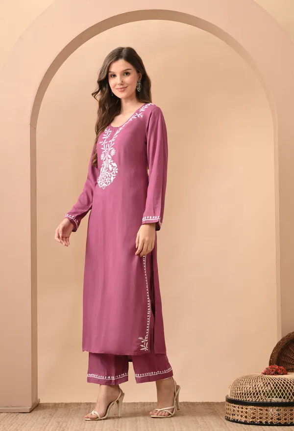 Hand-embroidered_Lucknowi_Chikankari_Kurta_Plazo_Set_�Purple