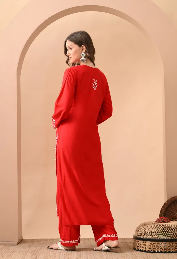 Hand-embroidered_Lucknowi_Chikankari_Kurta_Plazo_Set_�Red