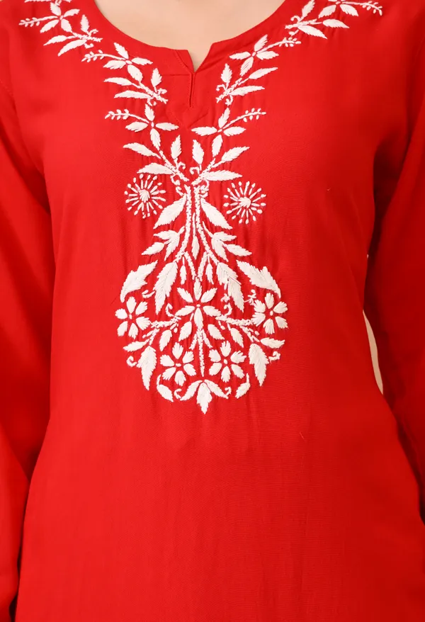 Hand-embroidered_Lucknowi_Chikankari_Kurta_Plazo_Set_�Red