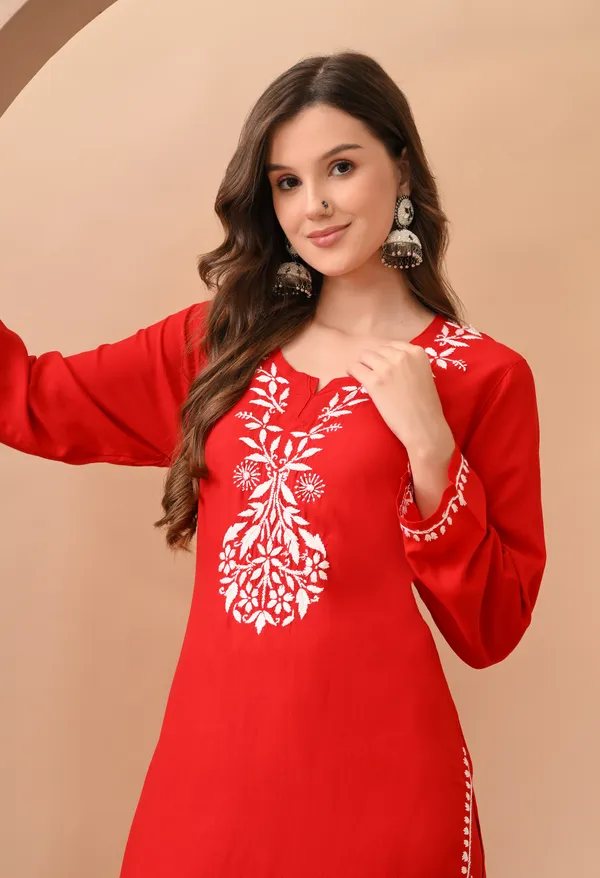 Hand-embroidered_Lucknowi_Chikankari_Kurta_Plazo_Set_�Red