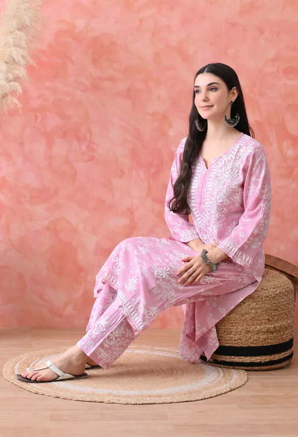 Hand_Embroidered_Chikankari_Mulmul_Plazo_Set-Baby_Pink