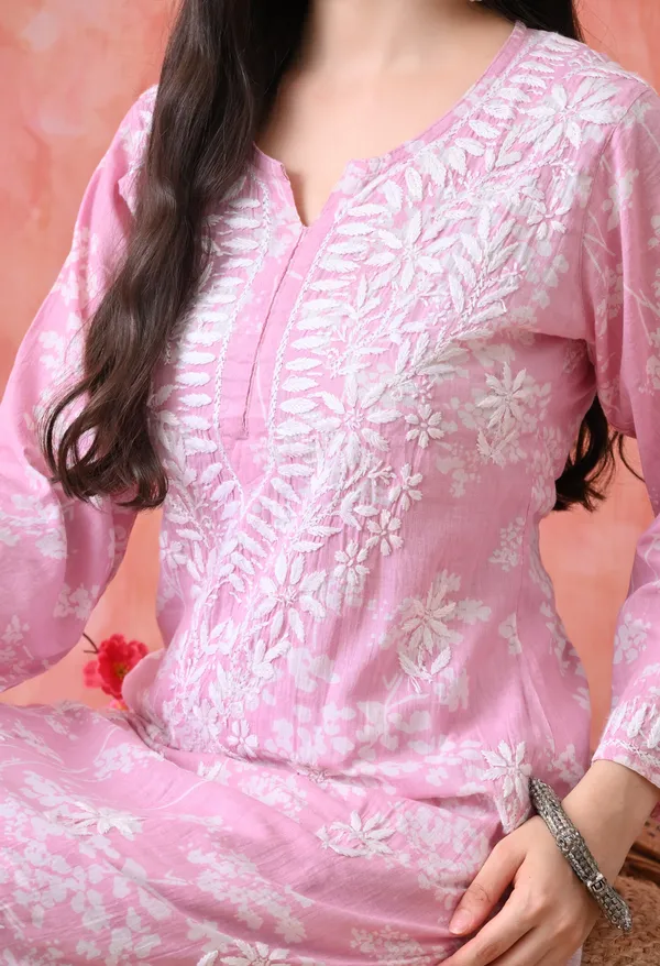 Hand_Embroidered_Chikankari_Mulmul_Plazo_Set-Baby_Pink