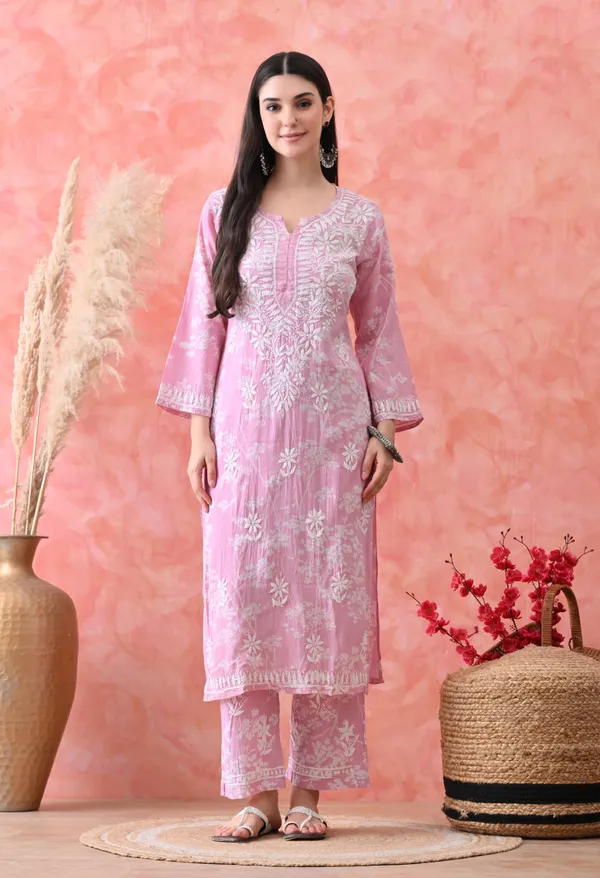 Hand_Embroidered_Chikankari_Mulmul_Plazo_Set-Baby_Pink
