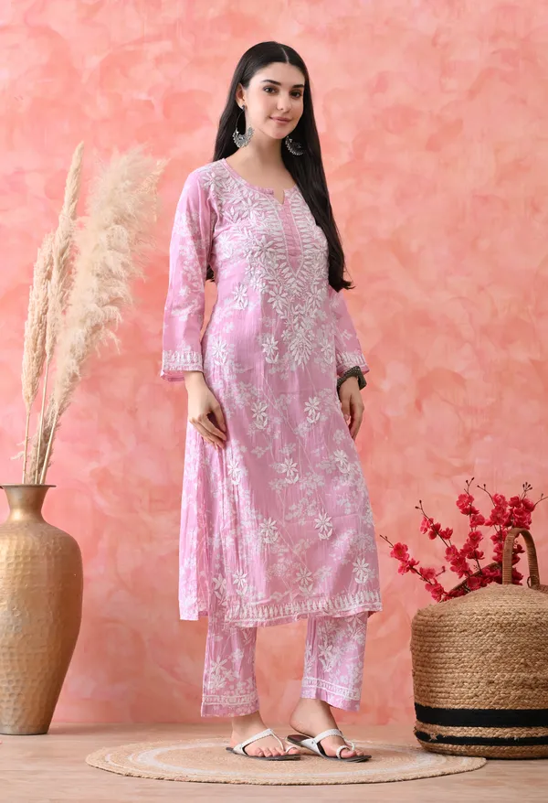 Hand_Embroidered_Chikankari_Mulmul_Plazo_Set-Baby_Pink