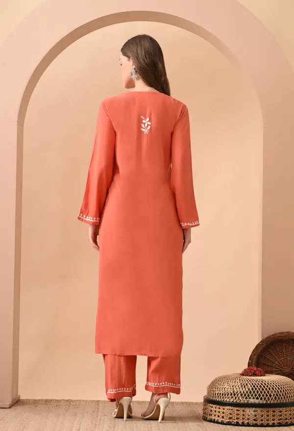 Hand-embroidered_Lucknowi_Chikankari_Kurta_Plazo_Set_�Rust