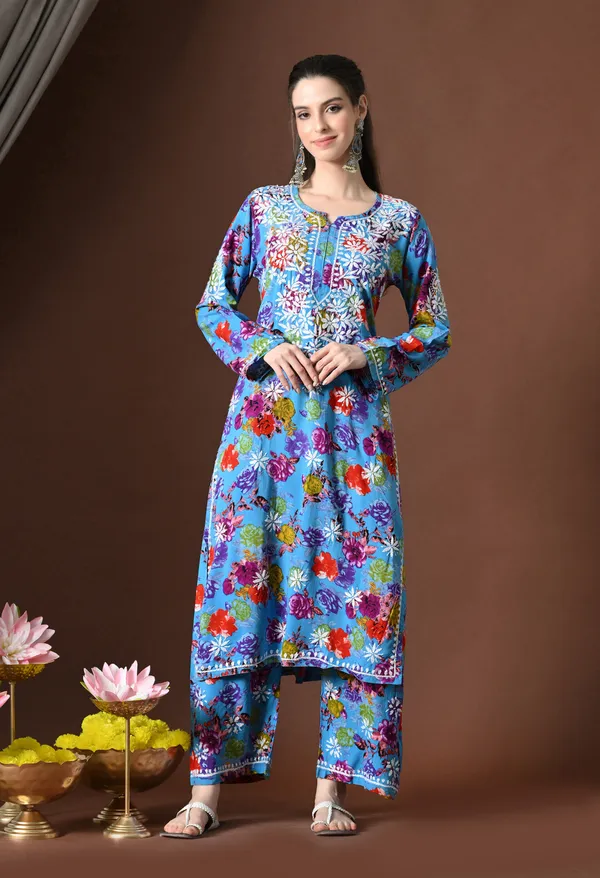 Blue_Paradise_Floral_Chikankari_Kurta_with_Pants