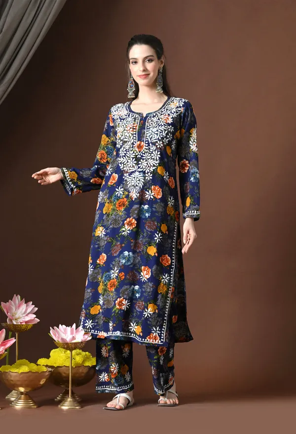 Navy_Bloom_Rayon_Chikankari_Kurta_Set