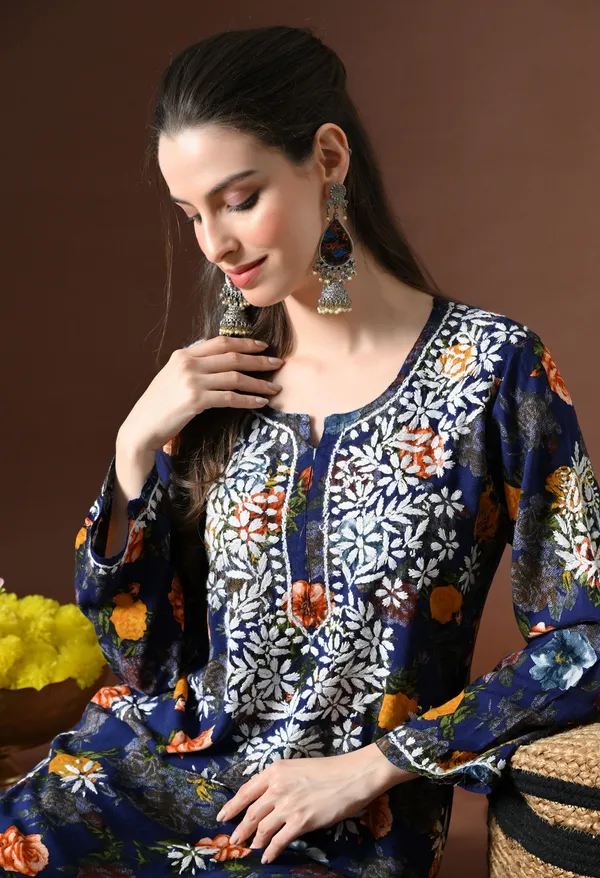 Navy_Bloom_Rayon_Chikankari_Kurta_Set