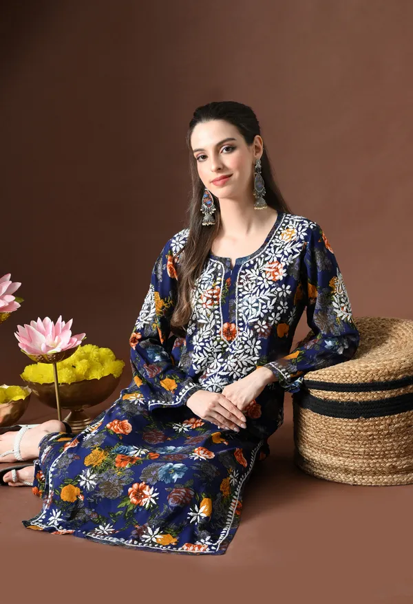 Navy_Bloom_Rayon_Chikankari_Kurta_Set