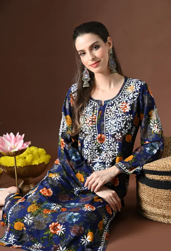 Navy_Bloom_Rayon_Chikankari_Kurta_Set