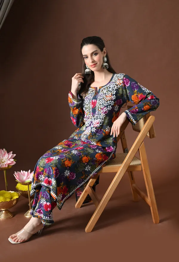 Midnight_Grey_Rayon_Chikankari_Kurta_Set