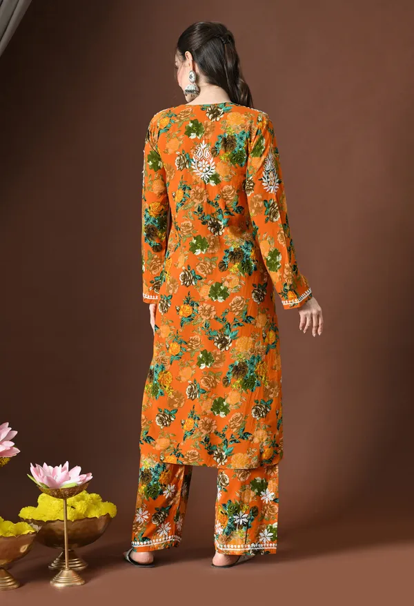 Saffron_Blossom_Printed_Rayon_Chikankari_Kurta_with_Pants